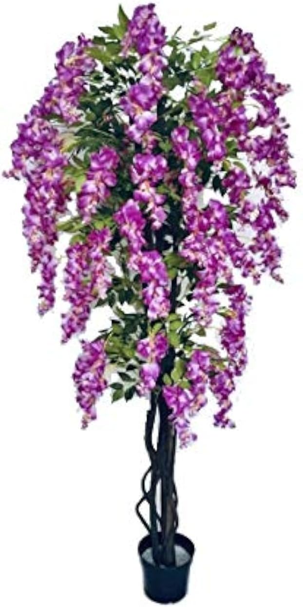AMERIQUE Gorgeous  Unique 5 Feet PrePotted Artificial Purple Red Wisteria Tree with Flowers Feel Real Technology - Image 1