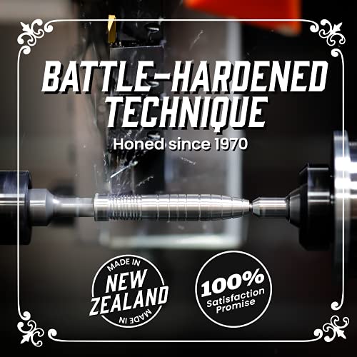 Shot سهام دارتس حديدية، زين ساتوري (22غ/ 24غ/ 25غ)، براميل من التنجستن بنسبة 90%، متوازنة في المنتصف لتحقيق أقصى ديناميكية هوائية، مجموعة دارت احترافية مصنوعة يدويًا ورحلات مصنوعة في نيوزيلندا، دارتس برأس معدني. - Image 5