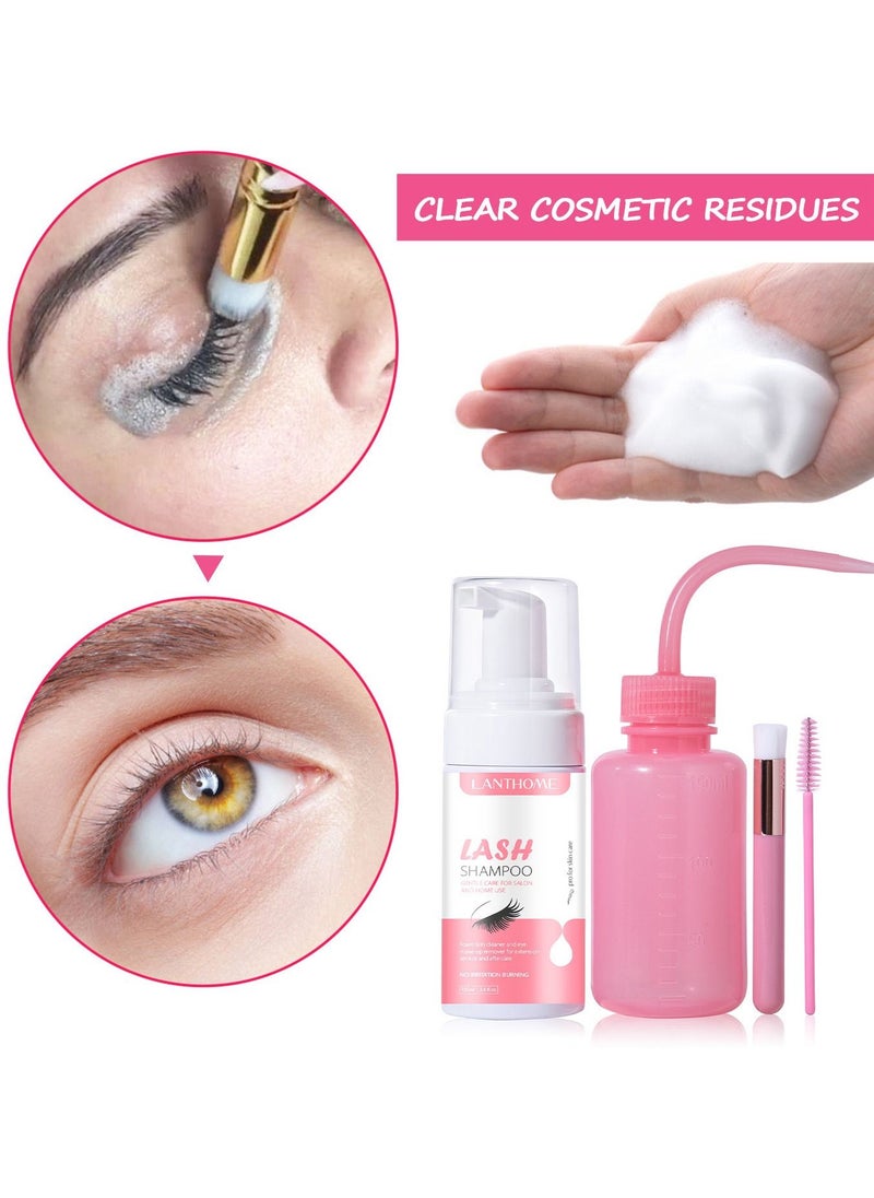 100ml Lash Shampoo for Lash Extensions 100ml Eyelash Extension Cleanser Rinse Bottle Sensitive and Non Irritation Lash Cleaning Kit for Eyelash Extensions Salon and Home Use