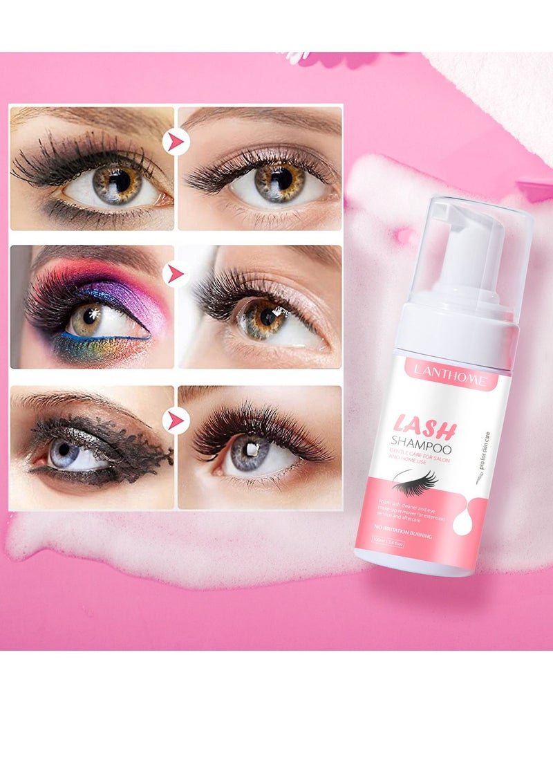 Lanthome 100ml Lash Shampoo for Lash Extensions 100ml Eyelash Extension Cleanser Rinse Bottle Sensitive and Non Irritation Lash Cleaning Kit for Eyelash Extensions Salon and Home Use  - Image 3