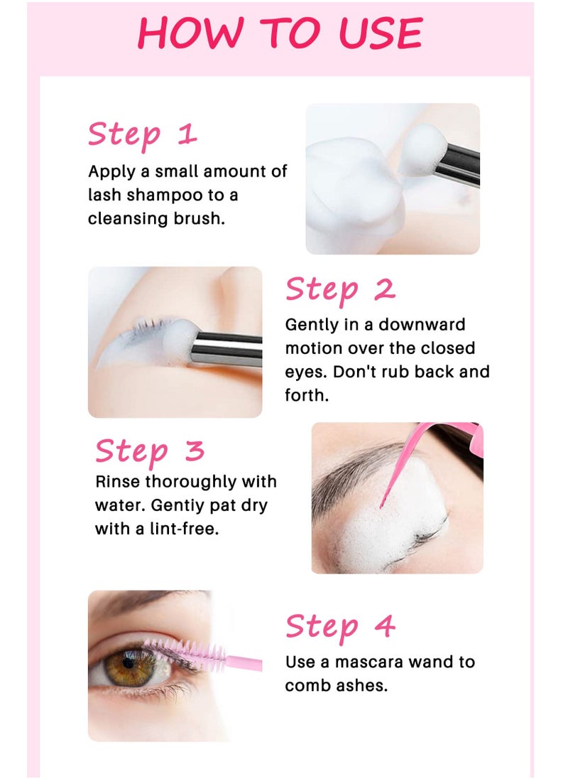 100ml Lash Shampoo for Lash Extensions 100ml Eyelash Extension Cleanser Rinse Bottle Sensitive and Non Irritation Lash Cleaning Kit for Eyelash Extensions Salon and Home Use