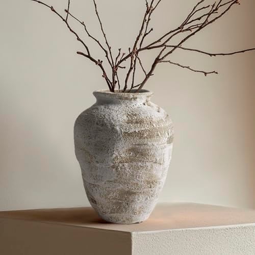 DIF DECO Ceramic Farmhouse Vase Rustic Decor,Pottery Decorative Flower Vases for Home Decor,Boho Vase for Table, Living Room,Bathroom,Shelf,Mantel Decoration,7.7 inch - Image 1