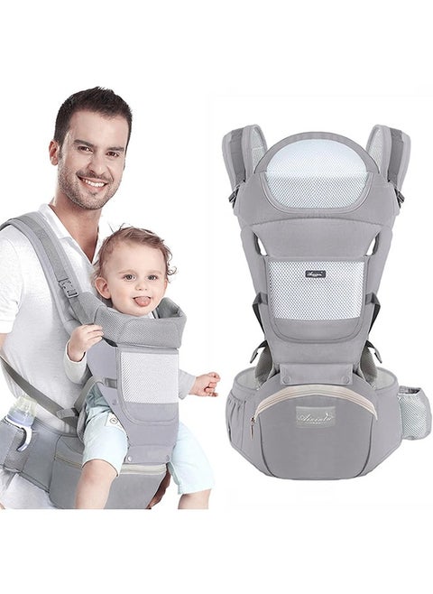 Beauenty Multifunction Baby Strap Waist Stool Hip Seat Baby Carrier, Suitable For 0-36 Months Baby,6 in 1 Carrying Mode,Adjustable Size, Very Suitable For Hiking Shopping Trip (Grey)