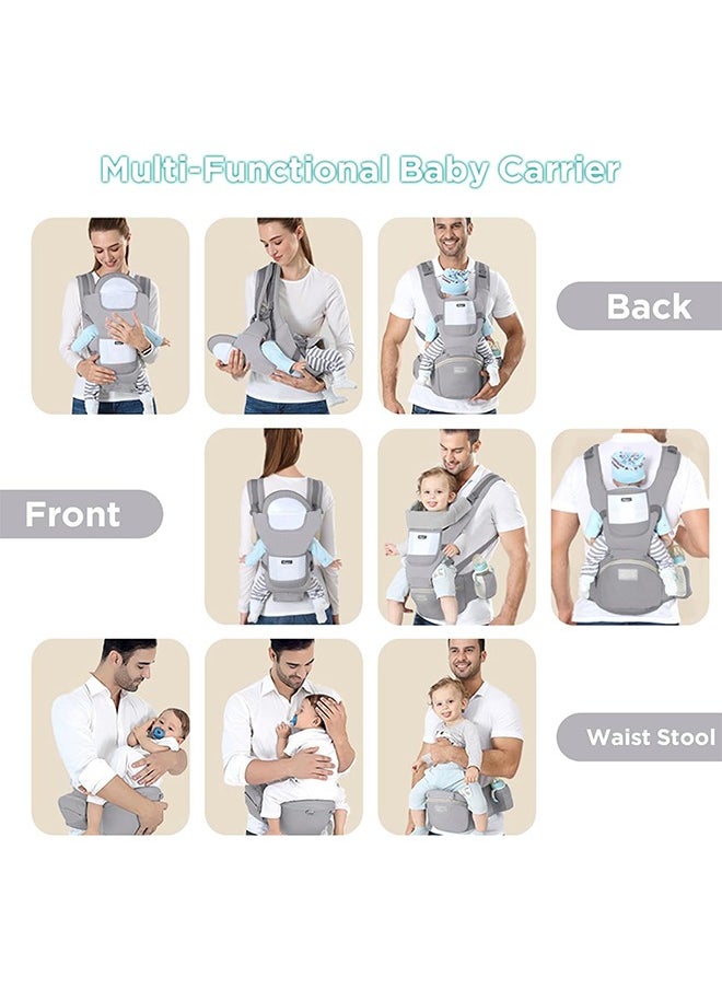 Beauenty - Beauenty Multifunction Baby Strap Waist Stool Hip Seat Baby Carrier, Suitable For 0-36 Months Baby,6 in 1 Carrying Mode,Adjustable Size, Very Suitable For Hiking Shopping Trip (Grey) - Image 1