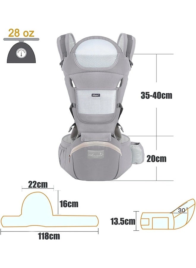 Beauenty - Beauenty Multifunction Baby Strap Waist Stool Hip Seat Baby Carrier, Suitable For 0-36 Months Baby,6 in 1 Carrying Mode,Adjustable Size, Very Suitable For Hiking Shopping Trip (Grey) - Image 1