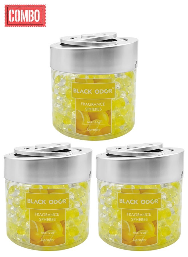 Combo - Buy 3PCS BLACK ODOR Lemon Fragrance Spheres Air Freshener, 130g Long-Lasting Fragrance For Home, Washroom, Wardrobes, Car Dashboard BO-10 - Image 1