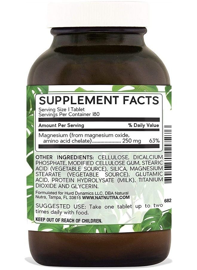 Natural Nutra Chelated Magnesium Oxide Supplement 250 mg, 180 Tablets (2 Pack)  - Image 1