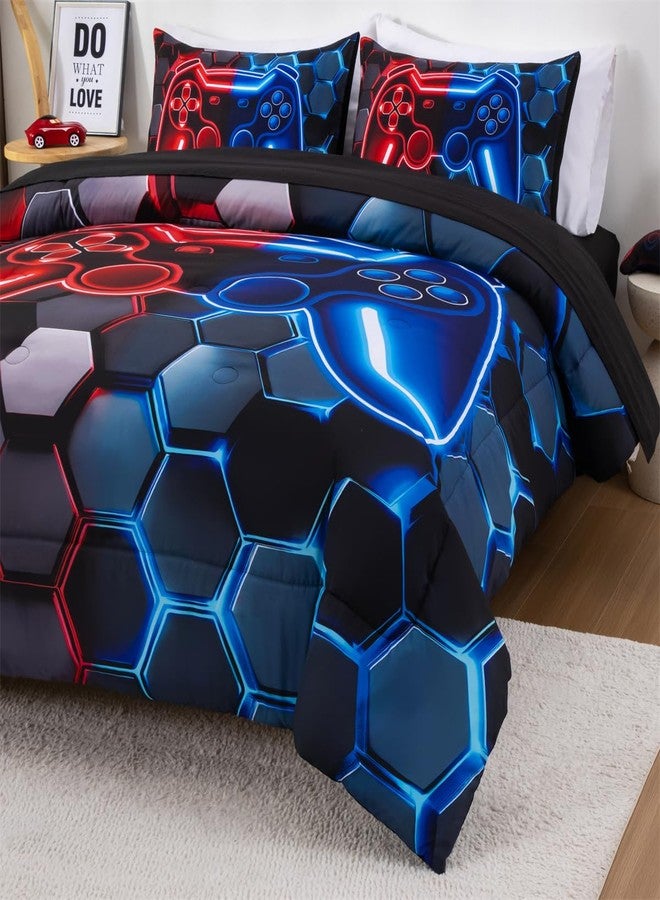 NTBED 3D Gaming Comforter Set for Boys Kids Teens,5pcs Gamer Bedding Sets with Sheet,Game Console Bed in a Bag (Red Blue, Twin) - Image 3