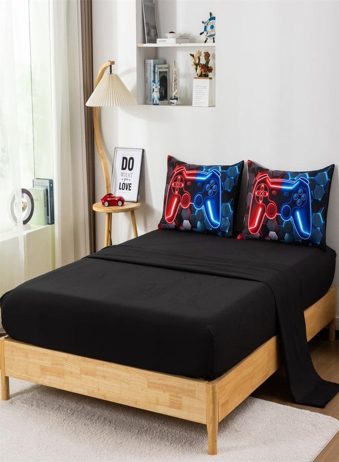 NTBED 3D Gaming Comforter Set for Boys Kids Teens,5pcs Gamer Bedding Sets with Sheet,Game Console Bed in a Bag (Red Blue, Twin) - Image 4