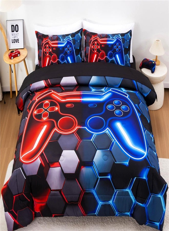 NTBED 3D Gaming Comforter Set for Boys Kids Teens,5pcs Gamer Bedding Sets with Sheet,Game Console Bed in a Bag (Red Blue, Twin) - Image 1
