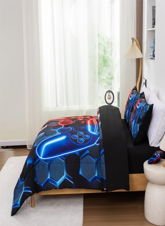 NTBED 3D Gaming Comforter Set for Boys Kids Teens,5pcs Gamer Bedding Sets with Sheet,Game Console Bed in a Bag (Red Blue, Twin) - Image 2