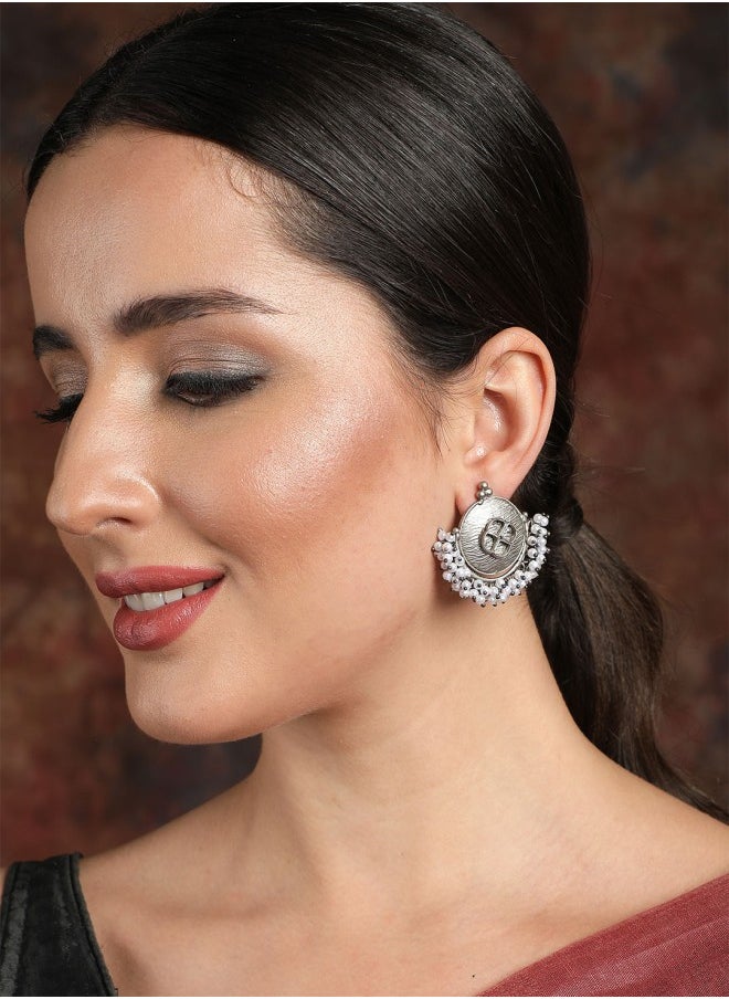 ISHIN Silver-Toned Circular Studs Earrings  - Image 1