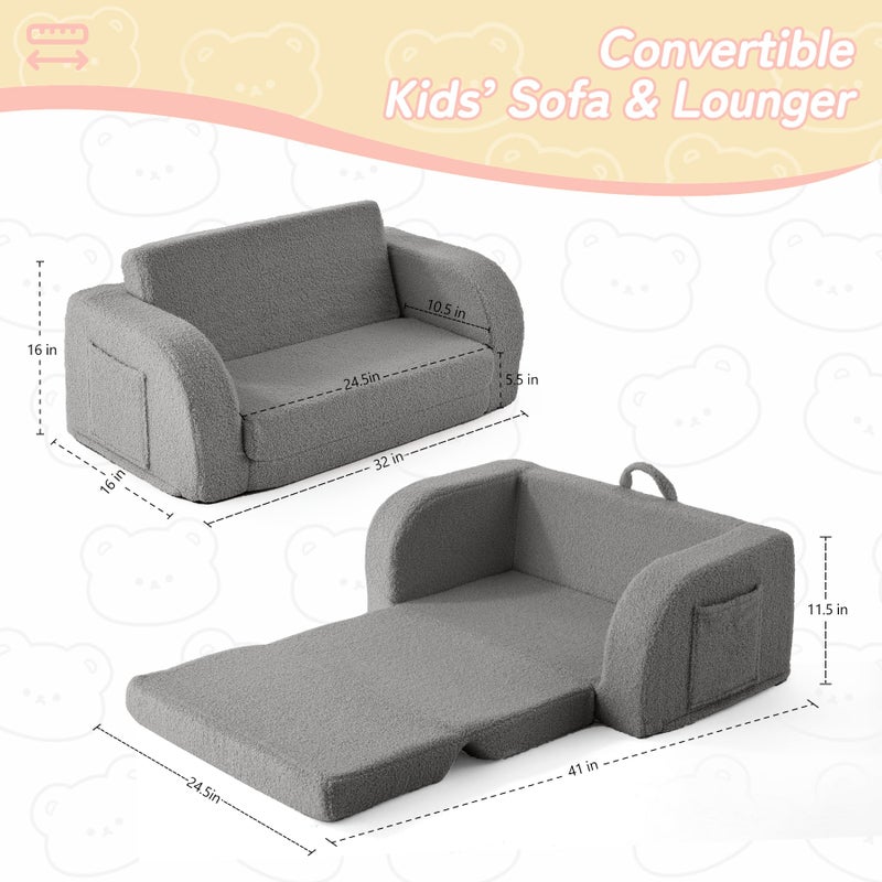MuaMelop Toddler Couch, 2-in-1 Toddler Chairs Comfy 1-3 Years Old, Toddler Chair for Girls and Boys, Kids Couch Bed Fold Out, Convertible Baby Sofa to Lounge Chair for Playing, Reading, Napping, Double, Grey - Image 3