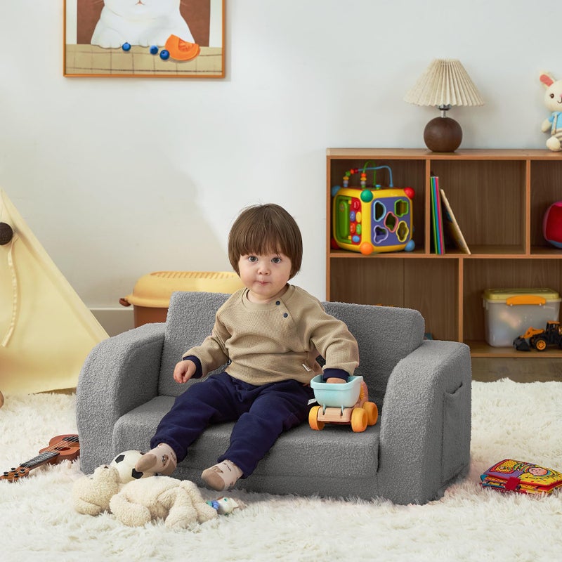 MuaMelop Toddler Couch, 2-in-1 Toddler Chairs Comfy 1-3 Years Old, Toddler Chair for Girls and Boys, Kids Couch Bed Fold Out, Convertible Baby Sofa to Lounge Chair for Playing, Reading, Napping, Double, Grey - Image 2