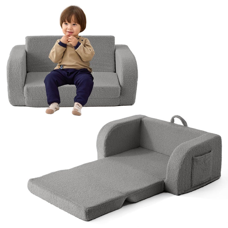 MuaMelop Toddler Couch, 2-in-1 Toddler Chairs Comfy 1-3 Years Old, Toddler Chair for Girls and Boys, Kids Couch Bed Fold Out, Convertible Baby Sofa to Lounge Chair for Playing, Reading, Napping, Double, Grey - Image 1