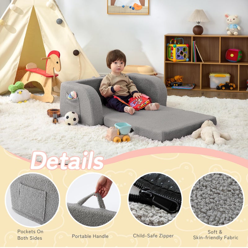 MuaMelop Toddler Couch, 2-in-1 Toddler Chairs Comfy 1-3 Years Old, Toddler Chair for Girls and Boys, Kids Couch Bed Fold Out, Convertible Baby Sofa to Lounge Chair for Playing, Reading, Napping, Double, Grey - Image 4