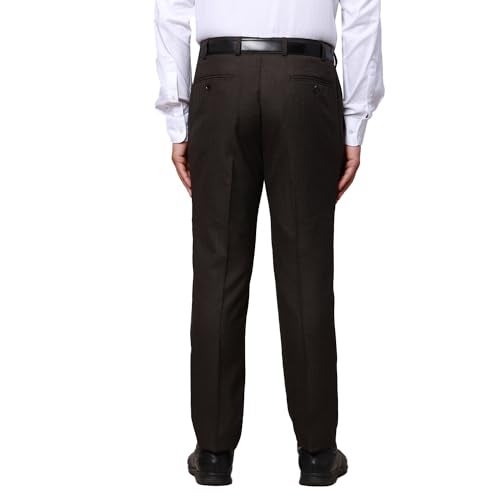 Raymond Men's Slim Fit Poly Viscose Blend Structure Pattern Dark Brown Flat Front Formal Trouser - Image 4
