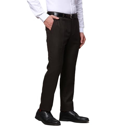 Raymond Men's Slim Fit Poly Viscose Blend Structure Pattern Dark Brown Flat Front Formal Trouser - Image 2