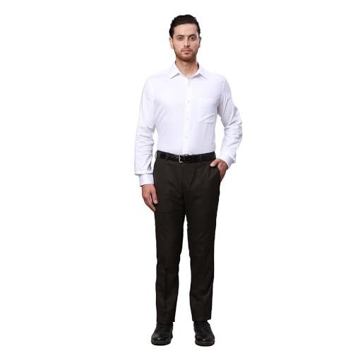 Raymond Men's Slim Fit Poly Viscose Blend Structure Pattern Dark Brown Flat Front Formal Trouser - Image 5