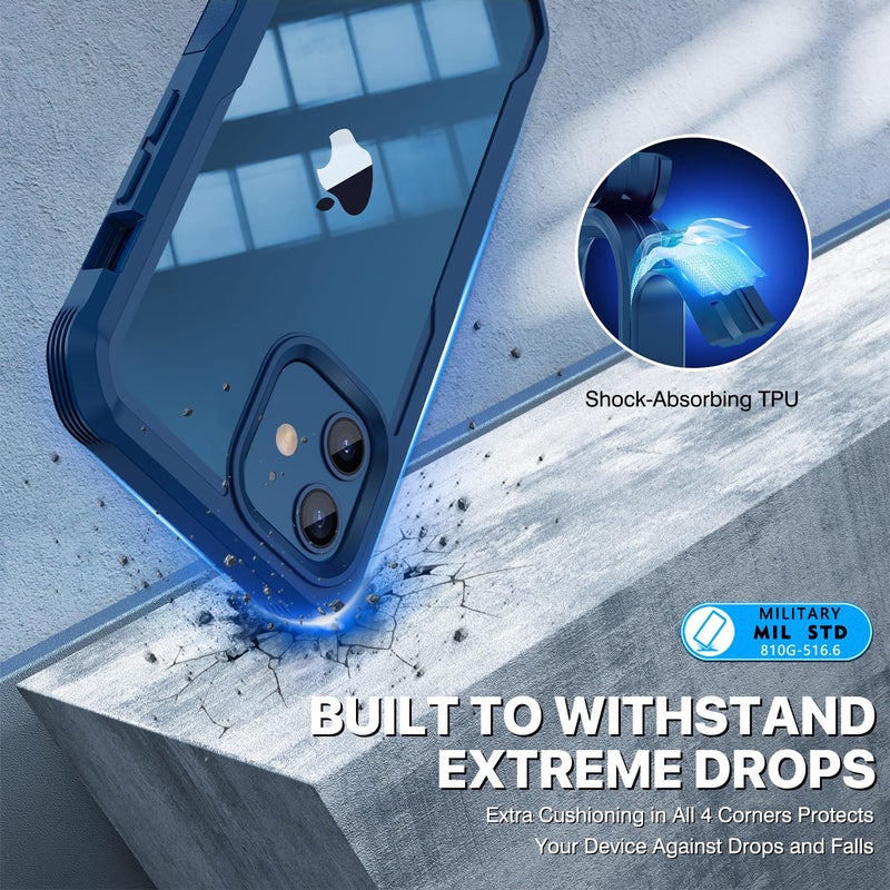 CENHUFO Privacy for iPhone 12 Case/iPhone 12 Pro Case, Full Body Phone Case with Built-in 9H Tempered Glass Privacy Screen Protector and Camera Lens Protector, Shockproof Bumper Clear Cover -Blue - Image 5