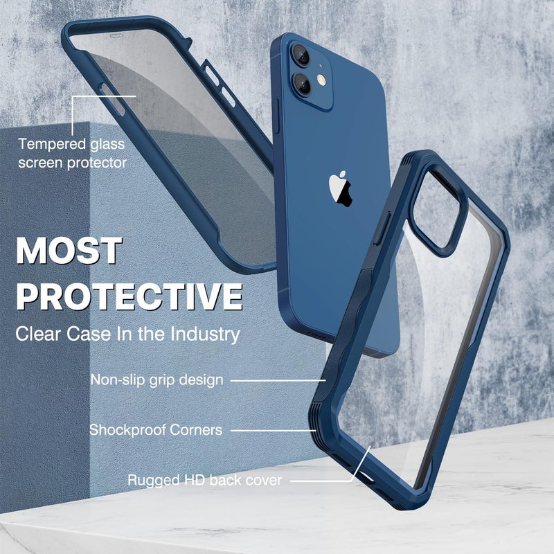 CENHUFO Privacy for iPhone 12 Case/iPhone 12 Pro Case, Full Body Phone Case with Built-in 9H Tempered Glass Privacy Screen Protector and Camera Lens Protector, Shockproof Bumper Clear Cover -Blue - Image 3