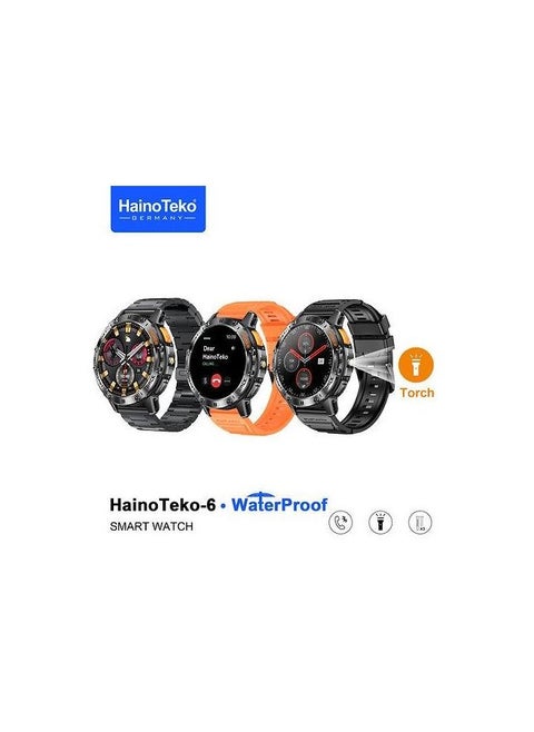 HT-6  waterproof, AMOLED smart watch with Torch and 3 Pairs Strap - Black