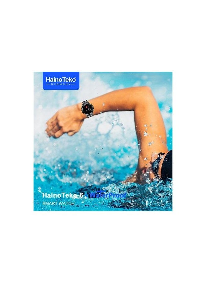 HT-6  waterproof, AMOLED smart watch with Torch and 3 Pairs Strap - Black