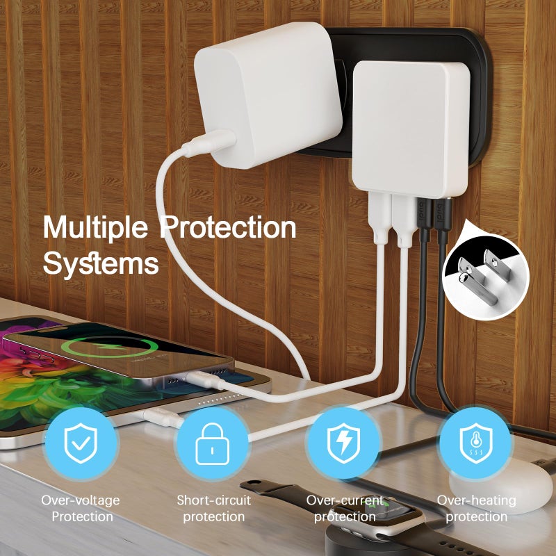 BUDI Flat USB C Wall Charger, 34W 4-Port USB Charger Block, Fast Charging Block with 20W Port Power Delivery and Dual Type-C for iPhone 16/15/14/13/12/11/Pro Max/XS/XR/8/7,Tablets - Image 4