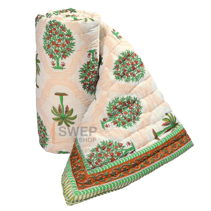 Namaste India Namaste India Jaipuri Rajasthani Traditional Light Weight Floral Print Pure Cotton Double Bed Soft Jaipuri AC Quilt/Razai (Size 88 X 103 inch Stitch Including , Multicolour ) - Image 4