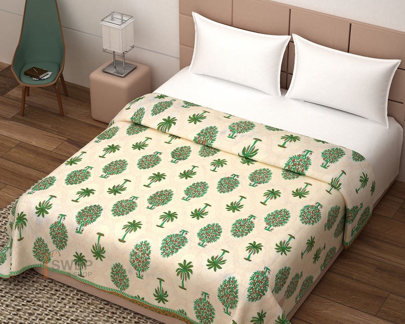 Namaste India Namaste India Jaipuri Rajasthani Traditional Light Weight Floral Print Pure Cotton Double Bed Soft Jaipuri AC Quilt/Razai (Size 88 X 103 inch Stitch Including , Multicolour ) - Image 2