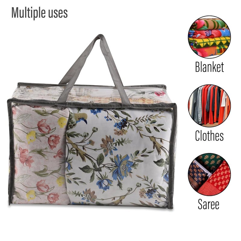 Kuber Industries Kuber Industries Pack of 2 Waterproof Storage Bag Multipurpose Bag for Toys Clothes Blankets Bedsheets Zipper Handle Transparent Wardrobe Organizer Black Grey  - Image 4