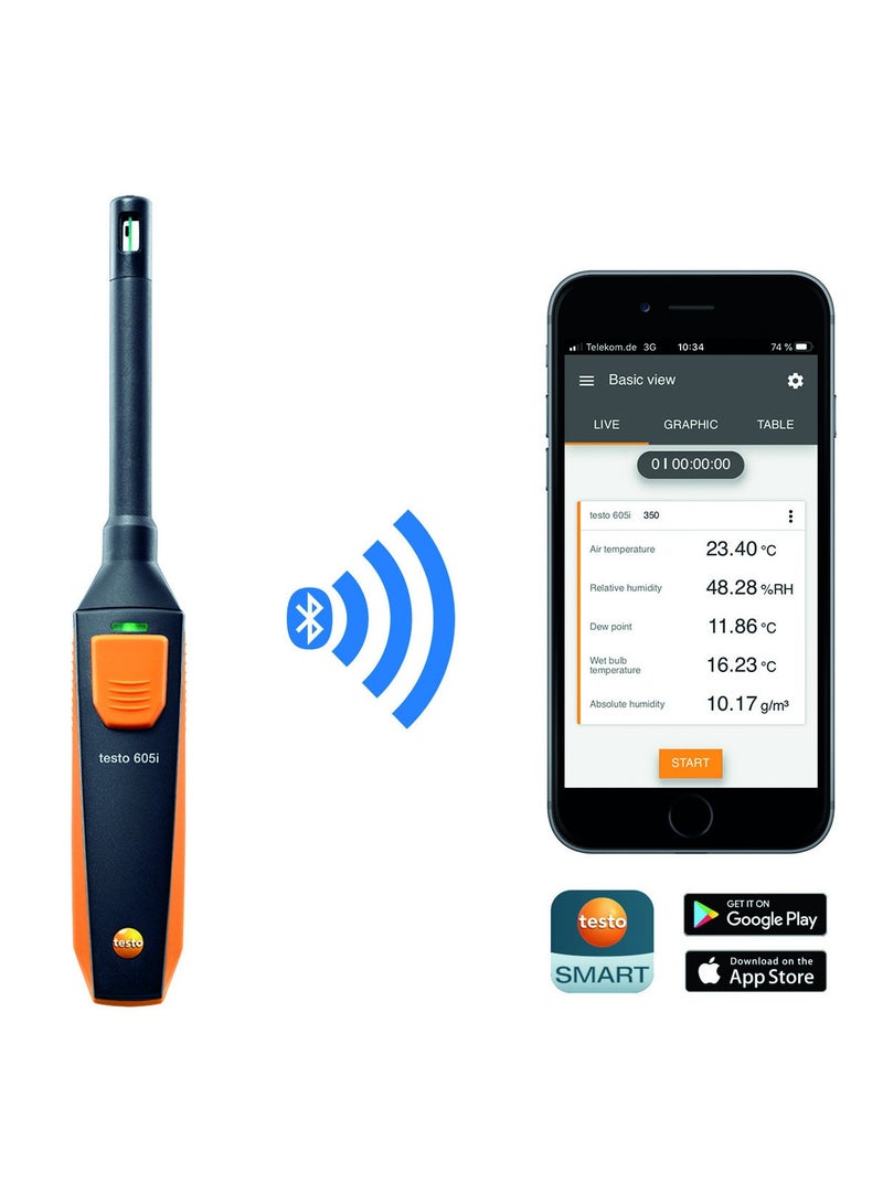 Testo 605i Bluetooth Smart Probe Thermohygrometer for Humidity and Temperature (Order Code: 0560 2605 02) - Image 2
