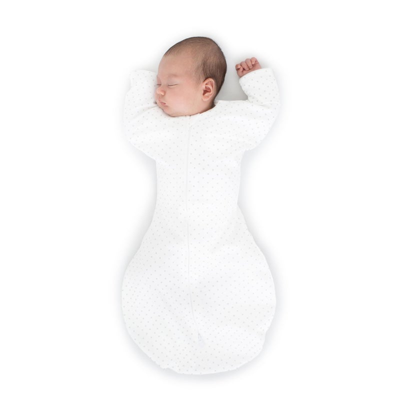 SwaddleDesigns Transitional Swaddle Sack, Arms Up Half-Length Sleeves & Mitten Cuffs, Swaddle for Newborn Transition to Baby Sleep Sack Wearable Blanket, Small, 0-3 Month, 6-14 lb, Sterling Dots - Image 1