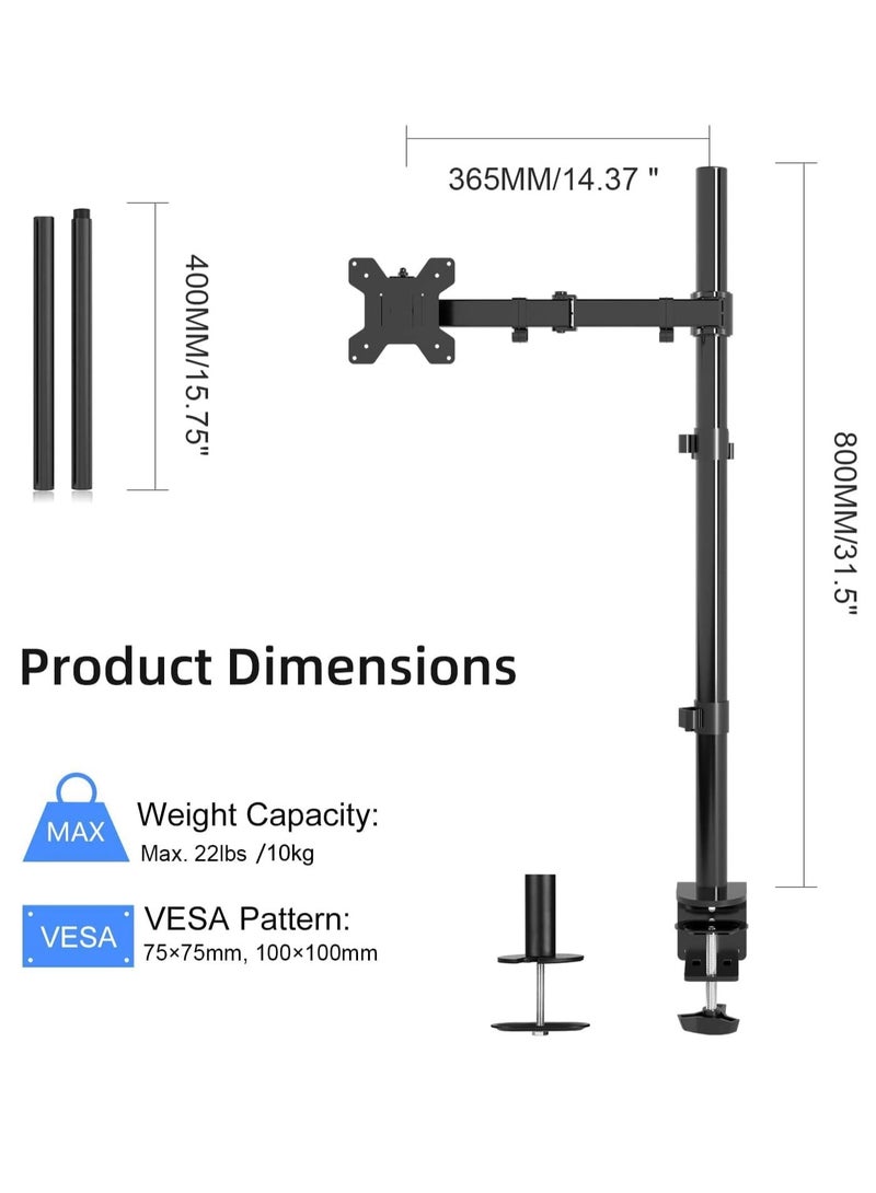 ELTRAZONE MD6821 Single Monitor Desk Mount - Adjustable Holder for 13-32 Inch Monitors with 80 cm Rod - Image 2