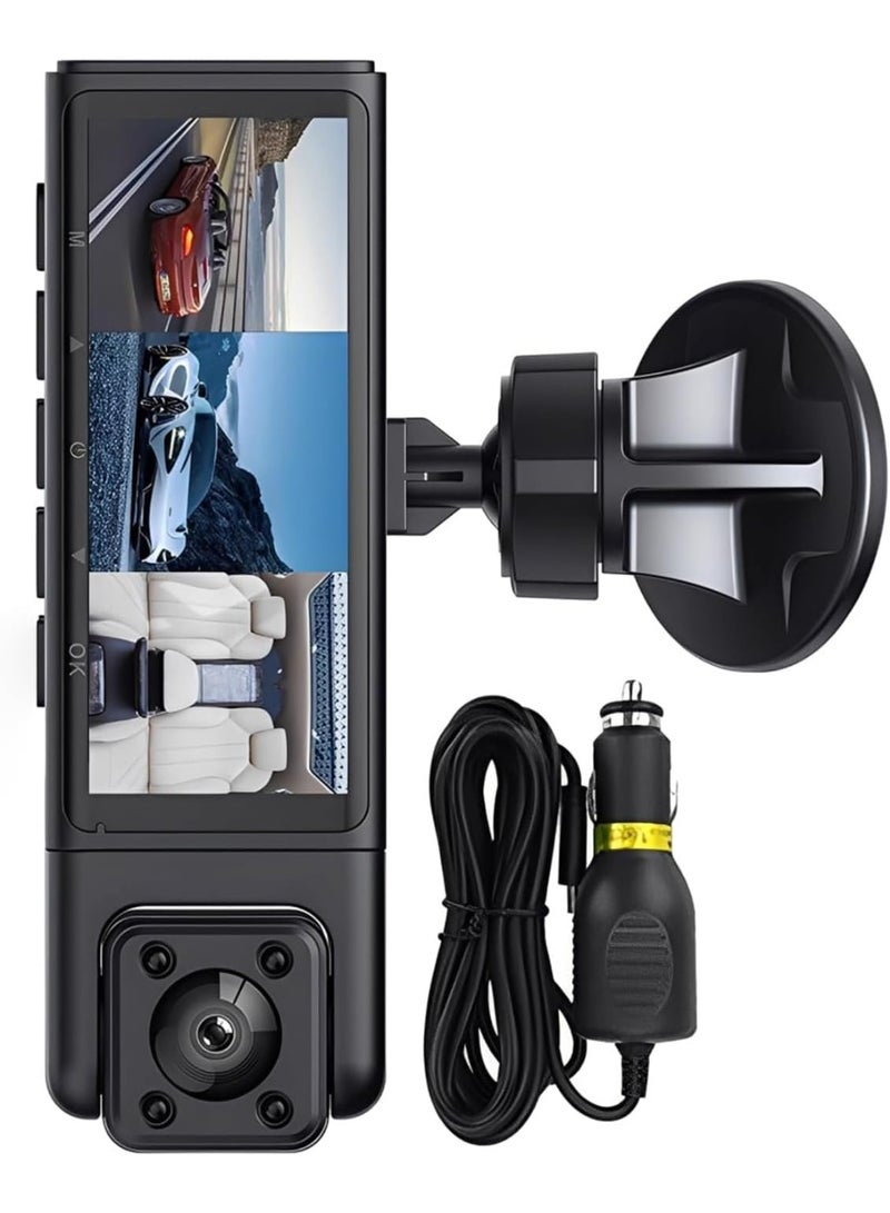 Dash Cam 3 Channel with Rear Camera, Front Inside Rear View, Night Vision, Wide Angle Lens, Car DVR Recorder - Image 5