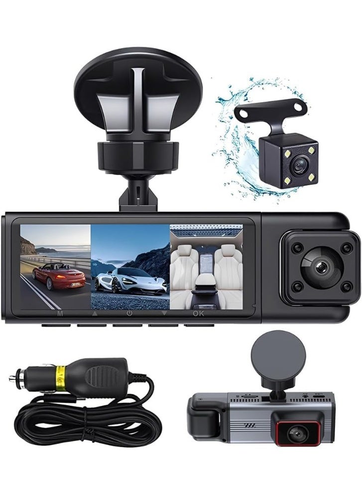 Dash Cam 3 Channel with Rear Camera, Front Inside Rear View, Night Vision, Wide Angle Lens, Car DVR Recorder - Image 4