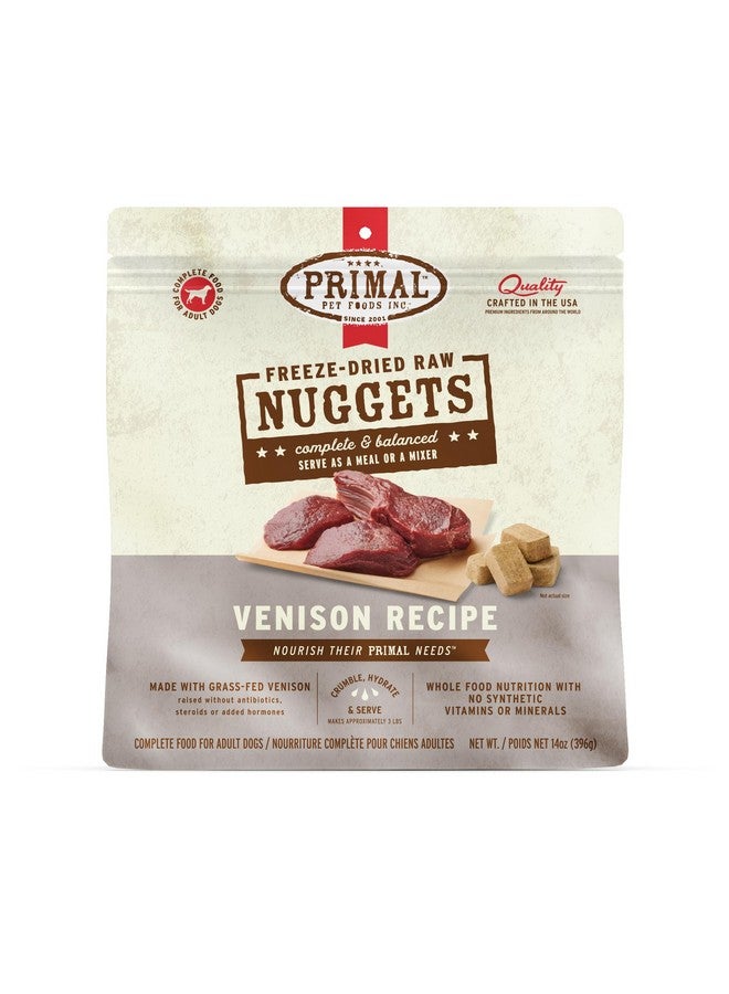 Primal Pet Foods Primal Freeze Dried Raw Dog Food Nuggets, Venison, Complete & Balanced Meal, Also Use as Topper or Treat, Premium, Healthy, Grain Free, High Protein Raw Dog Food, 14 oz - Image 1