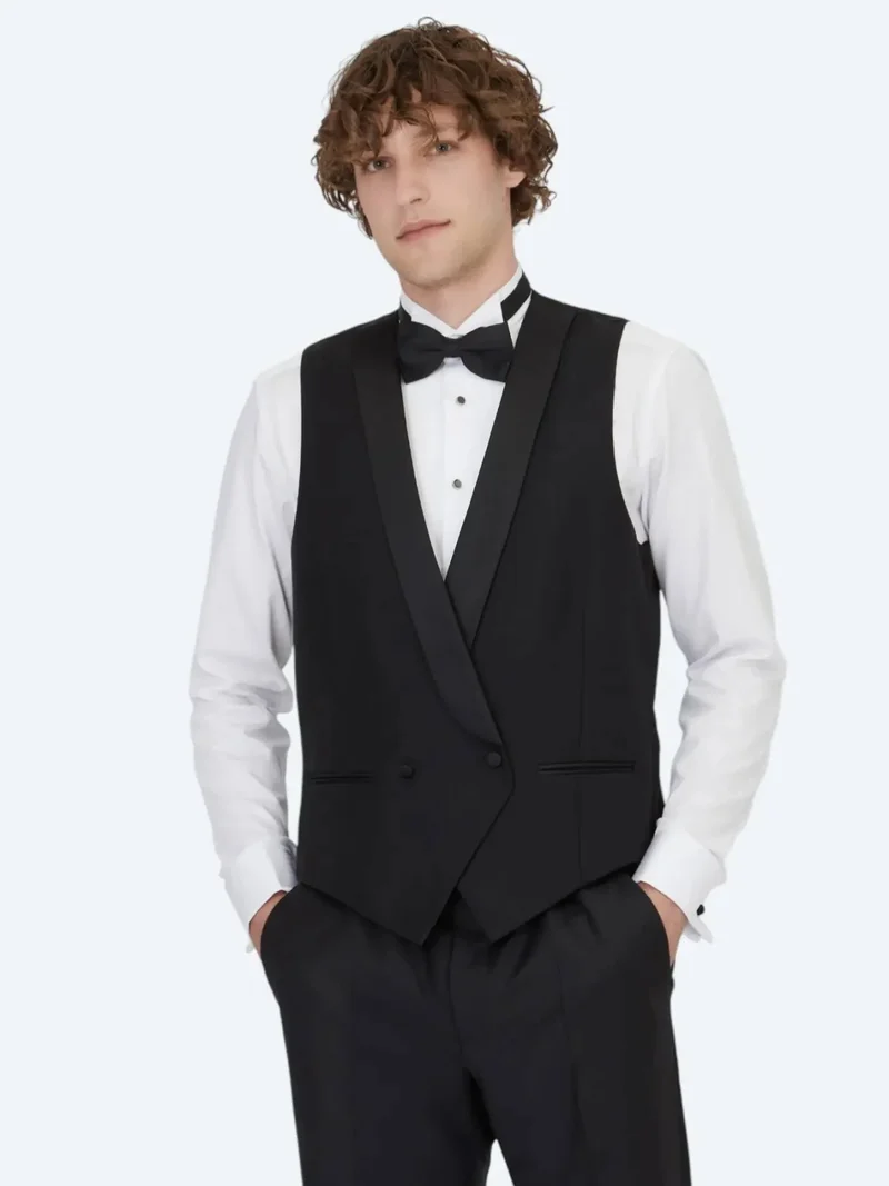 Kip Black Slim Fit Shawl Collar Classical Waistcoat
