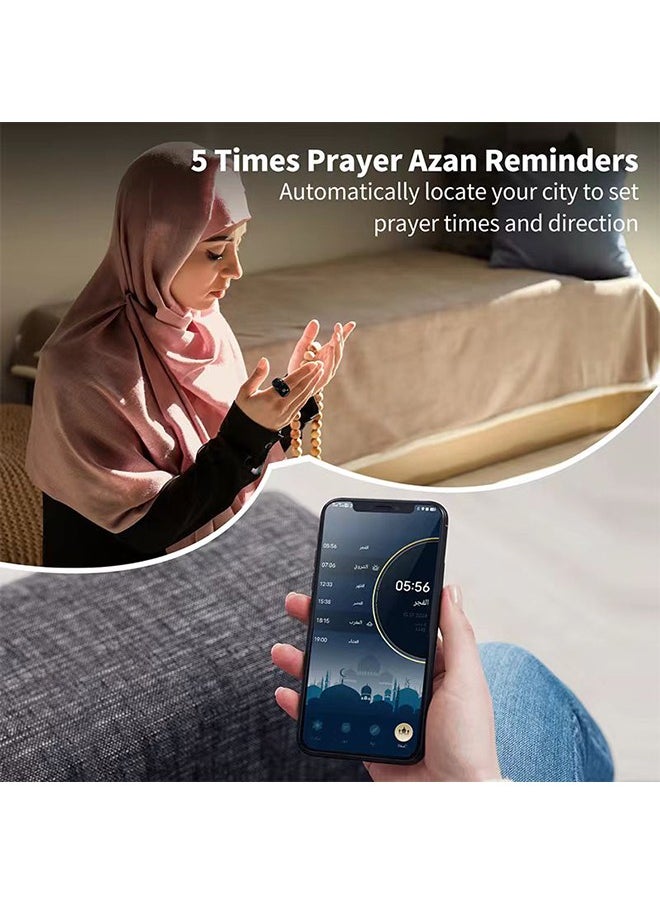 2025 New Zikr Smart Ring OLED Display Tasbih Counter with Include 3 Compatible Sizes(18mm/ 20mm/ 22mm) 5 Prayer Reminder, 3 Tasbih Reminder, BT Connectivity Black