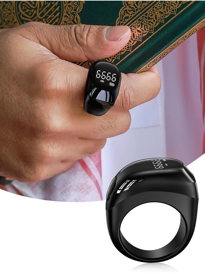 2025 New Zikr Smart Ring OLED Display Tasbih Counter with Include 3 Compatible Sizes(18mm/ 20mm/ 22mm) 5 Prayer Reminder, 3 Tasbih Reminder, BT Connectivity Black