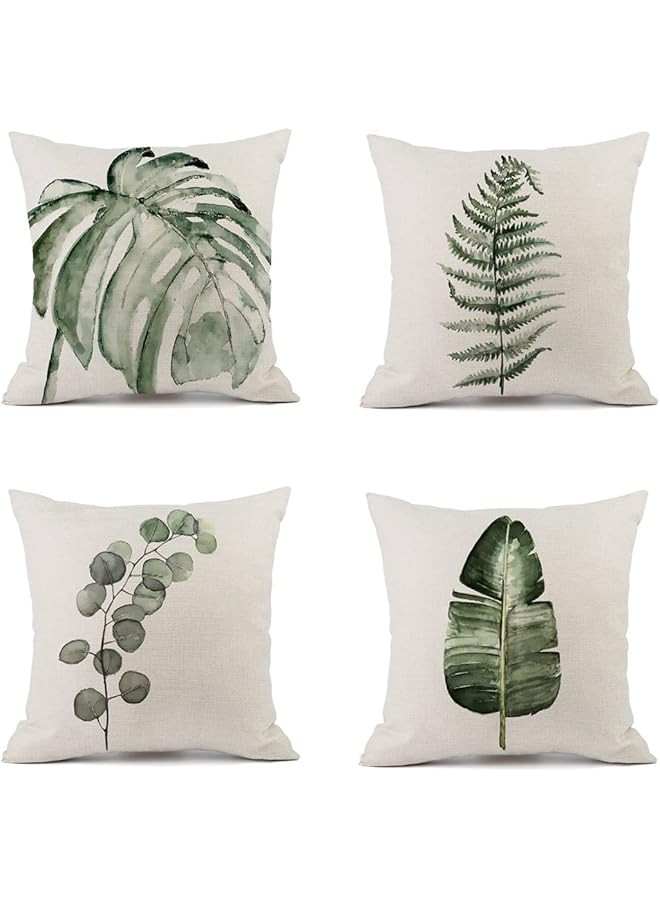 The Bros Plant Throw Pillow Covers 45x45cm Greenery Decorative Pillow Cushion Cases Linen Pillowcases Covers for Sofa Couch Car Bedroom Living Room Home Decor Set of 4 Style C