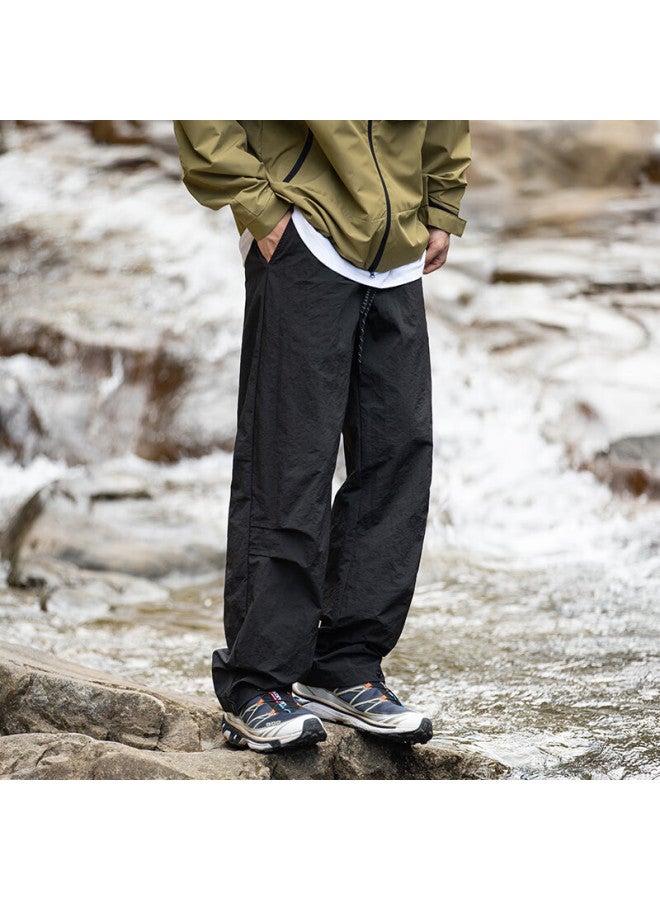 Homlean American Style Outdoor Water-repellent Work Pants Men Autumn Loose Wide-leg Hiking Casual Trousers Hl23 Black 2XL - Image 3