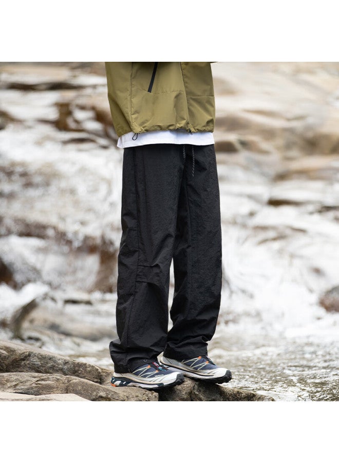 Homlean American Style Outdoor Water-repellent Work Pants Men Autumn Loose Wide-leg Hiking Casual Trousers Hl23 Black 2XL - Image 2