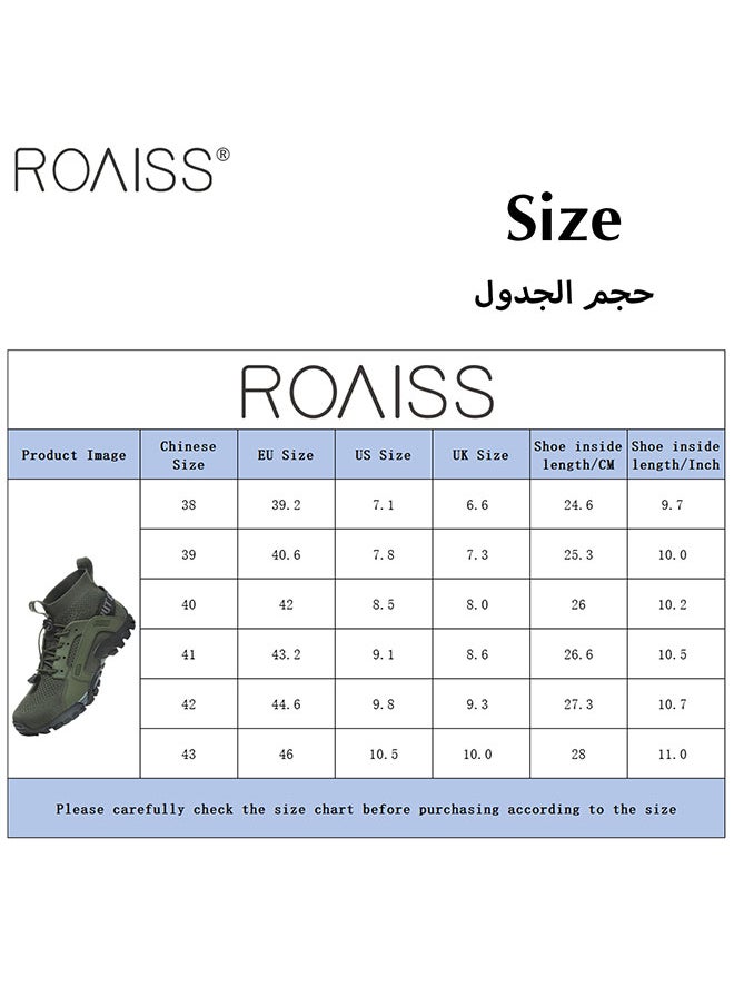 roaiss - Men's Ankle High Hiking Shoes Rubber Breathable Mesh Patchwork Outdoor Shoes Convenient Buckle Design With Rubber Anti Slip Sole Colorblock Sneakers - Image 1
