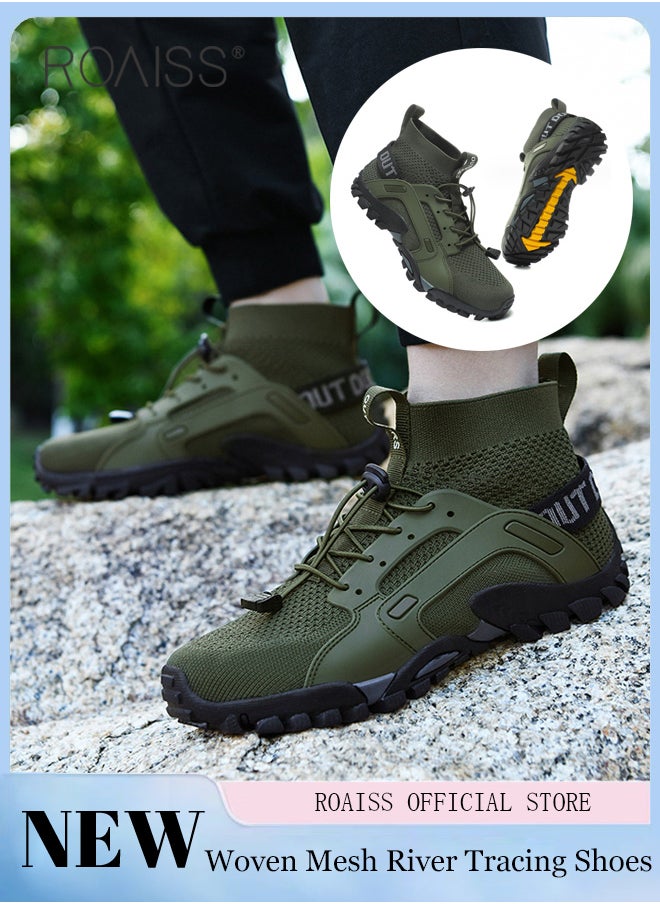 roaiss - Men's Ankle High Hiking Shoes Rubber Breathable Mesh Patchwork Outdoor Shoes Convenient Buckle Design With Rubber Anti Slip Sole Colorblock Sneakers - Image 1