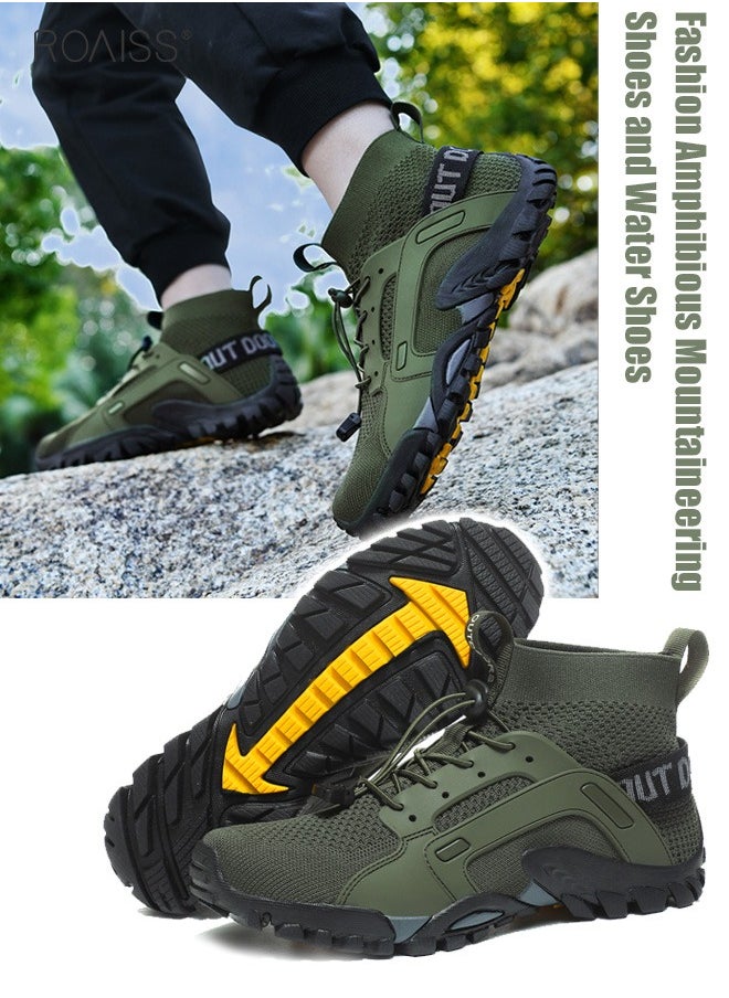 roaiss - Men's Ankle High Hiking Shoes Rubber Breathable Mesh Patchwork Outdoor Shoes Convenient Buckle Design With Rubber Anti Slip Sole Colorblock Sneakers - Image 1