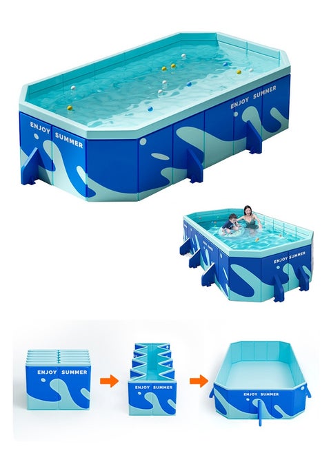 218x148x48CM Non-Inflatable Foldable Swimming Pool for Family Kids, Rectangular Sturdy and Durable Swimming Pool for Summer Outdoor Pool Fun, Suitable for 1-4 People