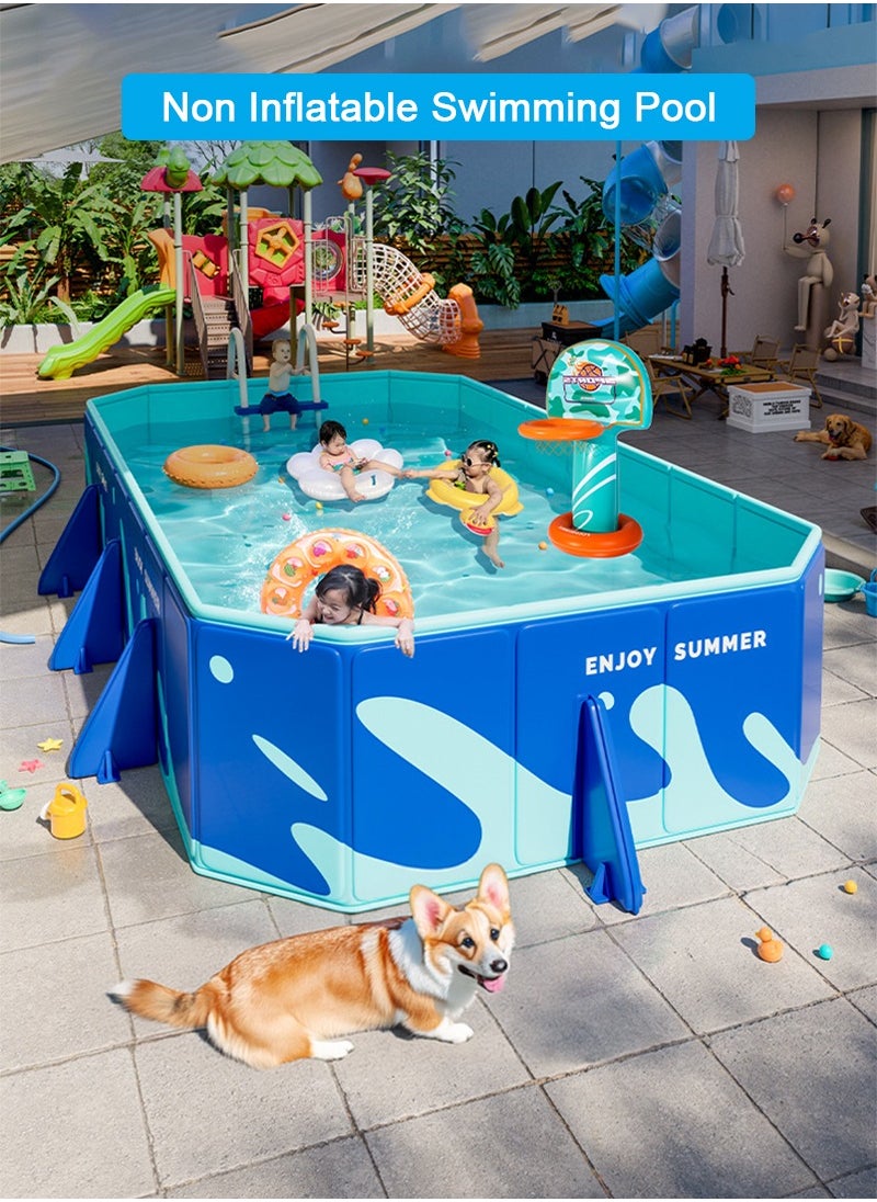 218x148x48CM Non-Inflatable Foldable Swimming Pool for Family Kids, Rectangular Sturdy and Durable Swimming Pool for Summer Outdoor Pool Fun, Suitable for 1-4 People