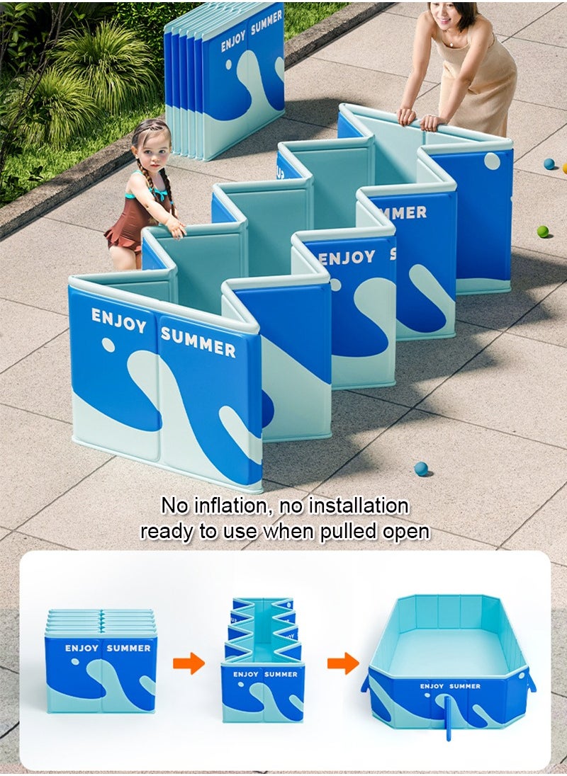 218x148x48CM Non-Inflatable Foldable Swimming Pool for Family Kids, Rectangular Sturdy and Durable Swimming Pool for Summer Outdoor Pool Fun, Suitable for 1-4 People