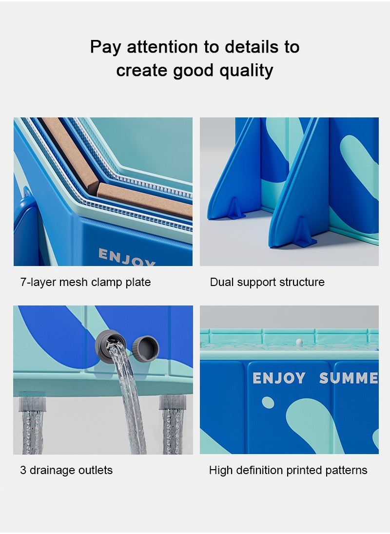 218x148x48CM Non-Inflatable Foldable Swimming Pool for Family Kids, Rectangular Sturdy and Durable Swimming Pool for Summer Outdoor Pool Fun, Suitable for 1-4 People
